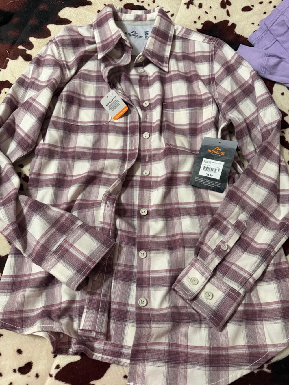 Ridgecut Women's Long Sleeve Plaid Button-Up Shirt - Mauve/White